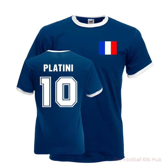 Michel Platini France Ringer Tee (dark Blue)-unisoccer store